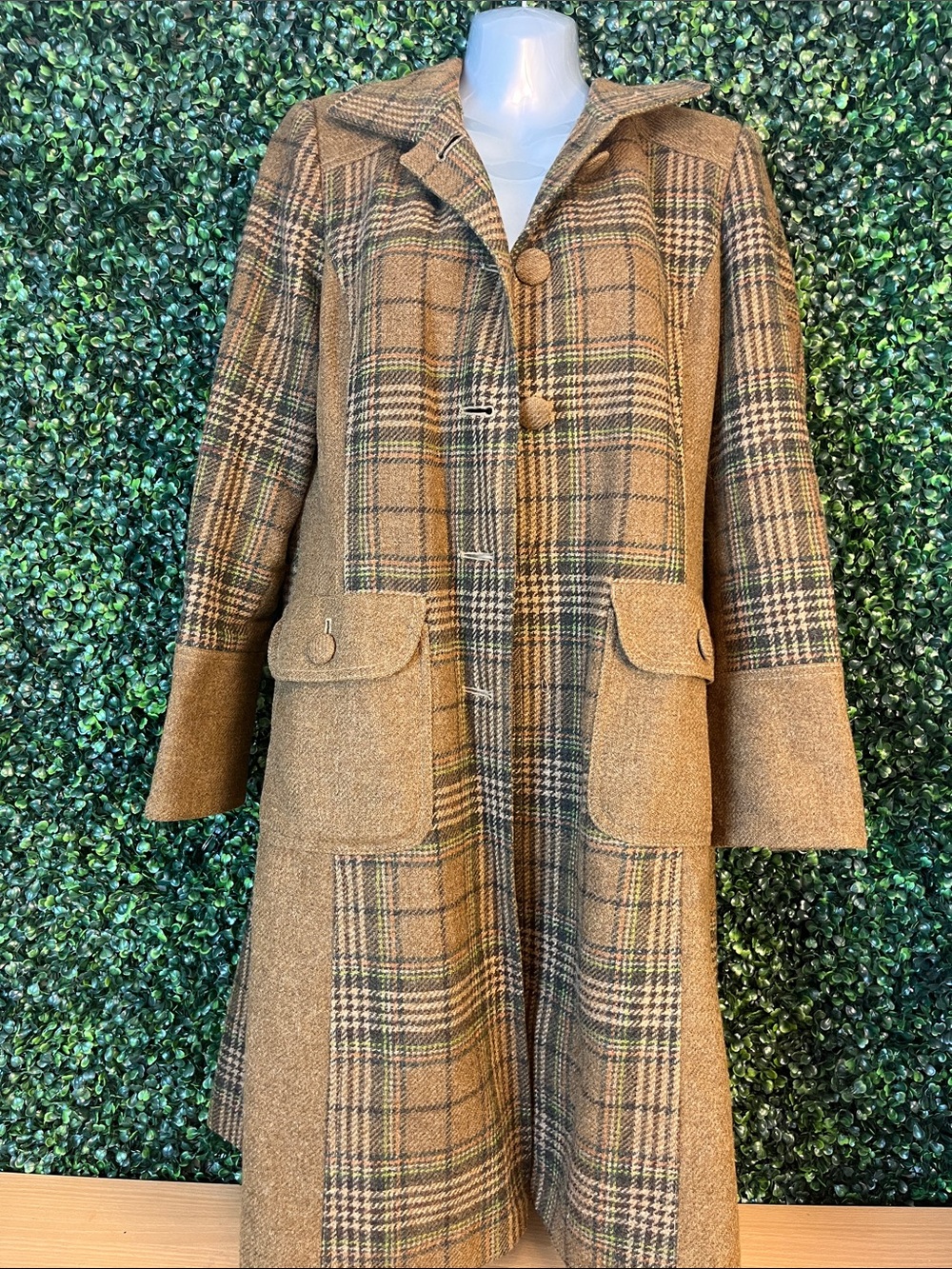 Womens Plaid Camel Wool-Blend Coat - Classic Check